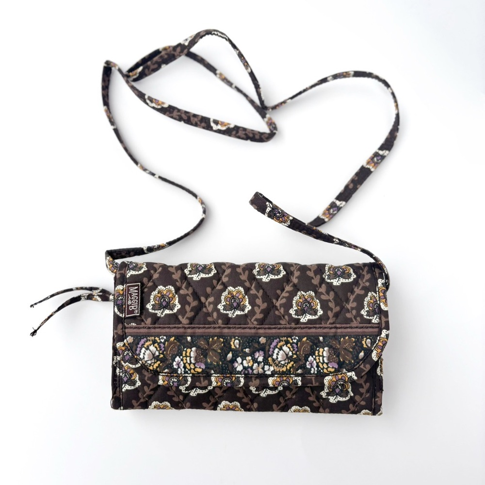 Vintage Y2K Maggi B Paisley Earth Toned Quilted Trifold Crossbody Purse Wallet‎